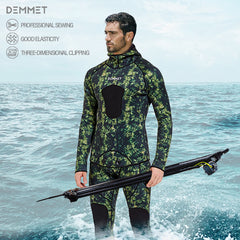 3mm/5mm Spearfishing Wetsuit Camouflage Open Cell Neoprene Free Diving Suit 2-Piece Fullsuit Mens Hooded Snorkeling Suits