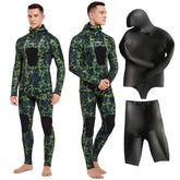 3mm/5mm Spearfishing Wetsuit Camouflage Open Cell Neoprene Free Diving Suit 2-Piece Fullsuit Mens Hooded Snorkeling Suits