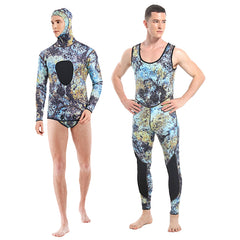 Wetsuits Men's 3MM Neoprene Hooded Warm Wetsuit Camouflage Split Hunting Fish Hunting Scuba Snorkeling Surfing Swimsuit