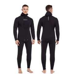 5mm/7mm Neoprene Spearfishing Wetsuit with Hooded, 2-Pieces Long Sleeve Hunting Diving Suit with Chest Pad for Cool Water Snorkeling Freediving