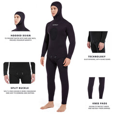 5mm/7mm Neoprene Spearfishing Wetsuit with Hooded, 2-Pieces Long Sleeve Hunting Diving Suit with Chest Pad for Cool Water Snorkeling Freediving