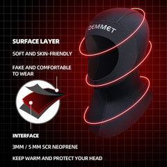 Neoprene Diving Hood Wetsuit Cap 3mm/5mm Stretchy Thermal Scuba Dive Hood for Men Women in Cold Water Swimming Snorkeling Surfing