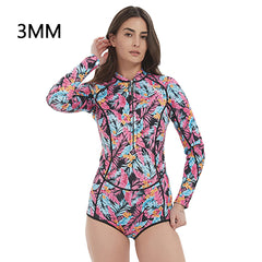 Women's Camouflage Bikini Wetsuit 1.5mm/3mm Long Sleeve One Piece Swimsuit with Front Zipper, Pink Printed Diving Suit for Swimming Snorkeling Water Sports