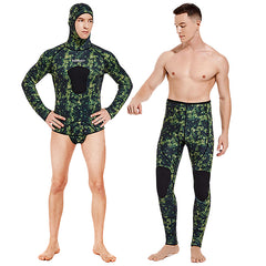 3mm/5mm Spearfishing Wetsuit Camouflage Open Cell Neoprene Free Diving Suit 2-Piece Fullsuit Mens Hooded Snorkeling Suits