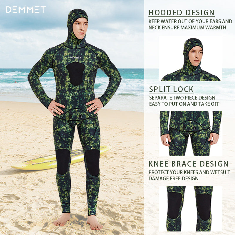 3MM men's neoprene green camouflage fishing suit two-piece wetsuit