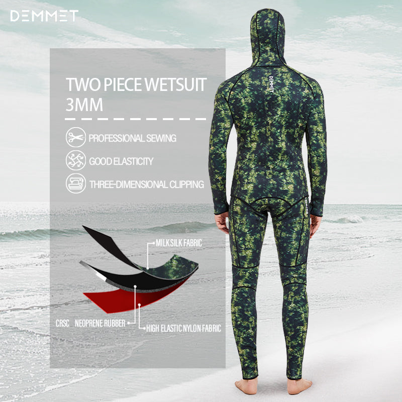 3MM men's neoprene green camouflage fishing suit two-piece wetsuit