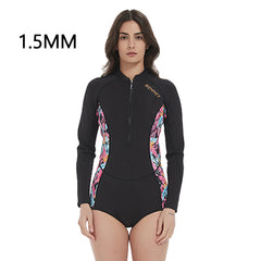 Women's Camouflage Bikini Wetsuit 1.5mm/3mm Long Sleeve One Piece Swimsuit with Front Zipper, Pink Printed Diving Suit for Swimming Snorkeling Water Sports