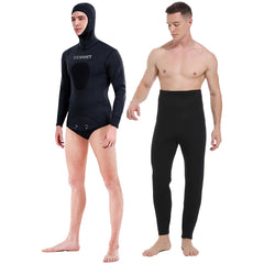5mm/7mm Neoprene Spearfishing Wetsuit with Hooded, 2-Pieces Long Sleeve  Hunting Diving Suit with Chest Pad for Cool Water Snorkeling Freediving