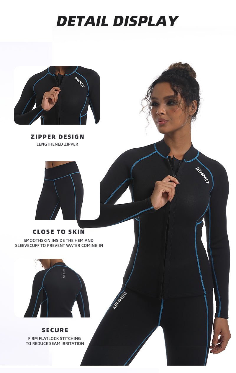 DEMMET 1.5mm/3mm Neoprene Wetsuit Men Women Diving Jacket Long Sleeve Snorkel Coat Surfing Winter Top Fishing Thermal Swimwear