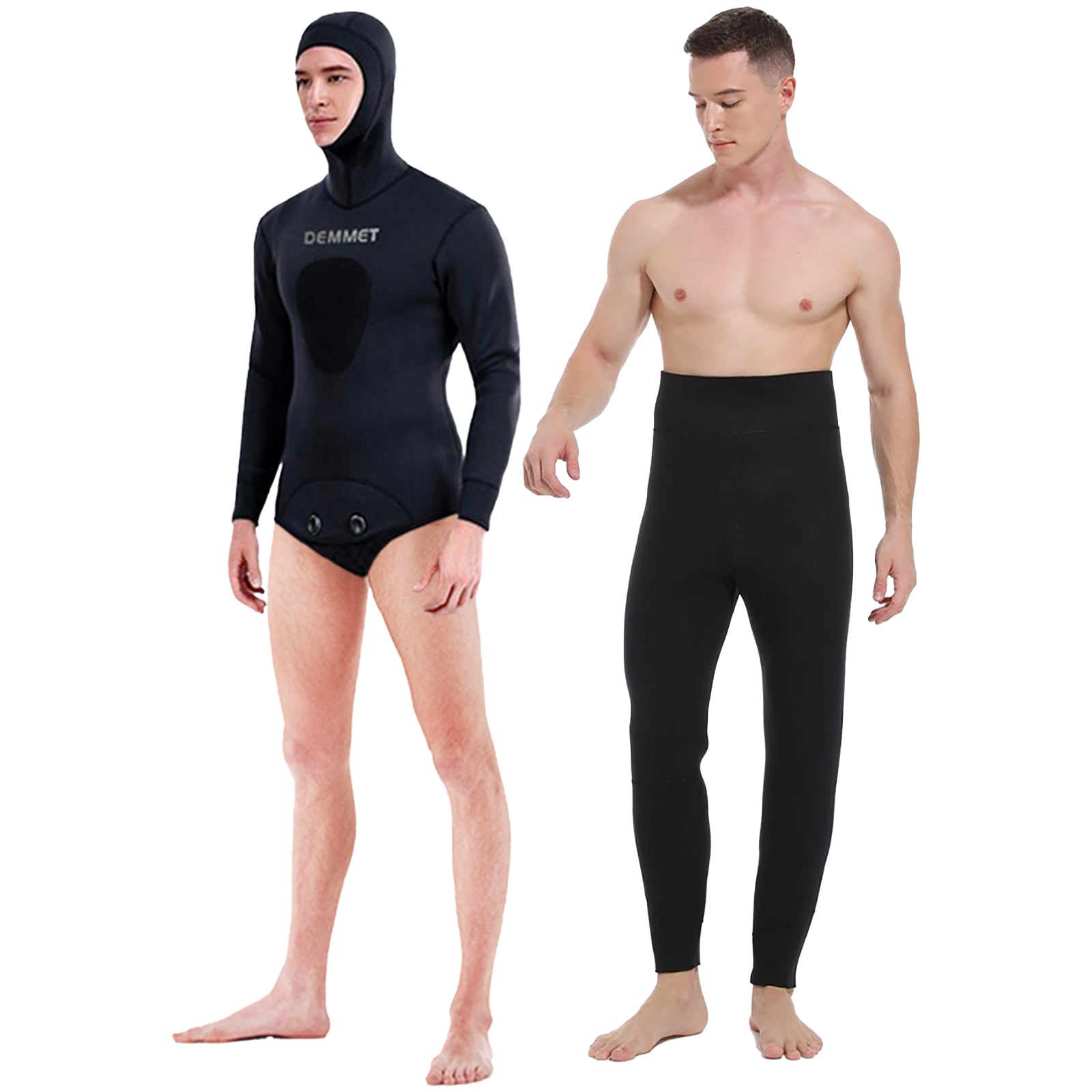 5mm/7mm Neoprene Spearfishing Wetsuit with Hooded, 2-Pieces Long Sleeve  Hunting Diving Suit with Chest Pad for Cool Water Snorkeling Freediving