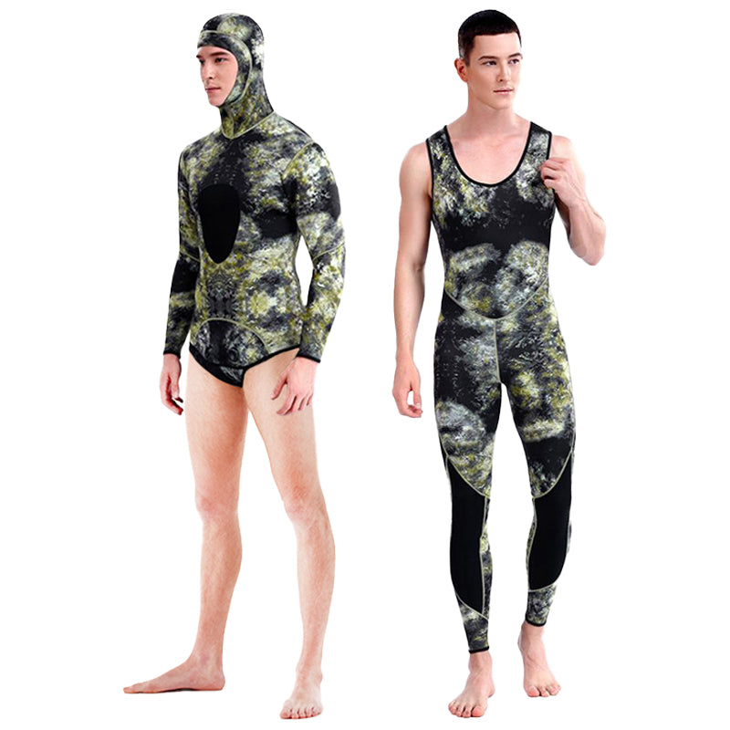 Wetsuits Men's 3MM Neoprene Hooded Warm Wetsuit Camouflage Split Hunting Fish Hunting Scuba Snorkeling Surfing Swimsuit