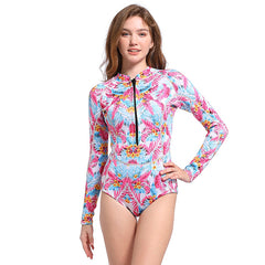 1.5/3MM women's colorful printed long-sleeved one-piece bikini wetsuit