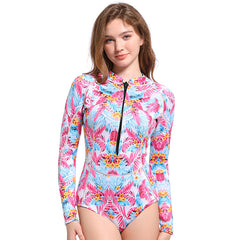 1.5/3MM women's colorful printed long-sleeved one-piece bikini wetsuit